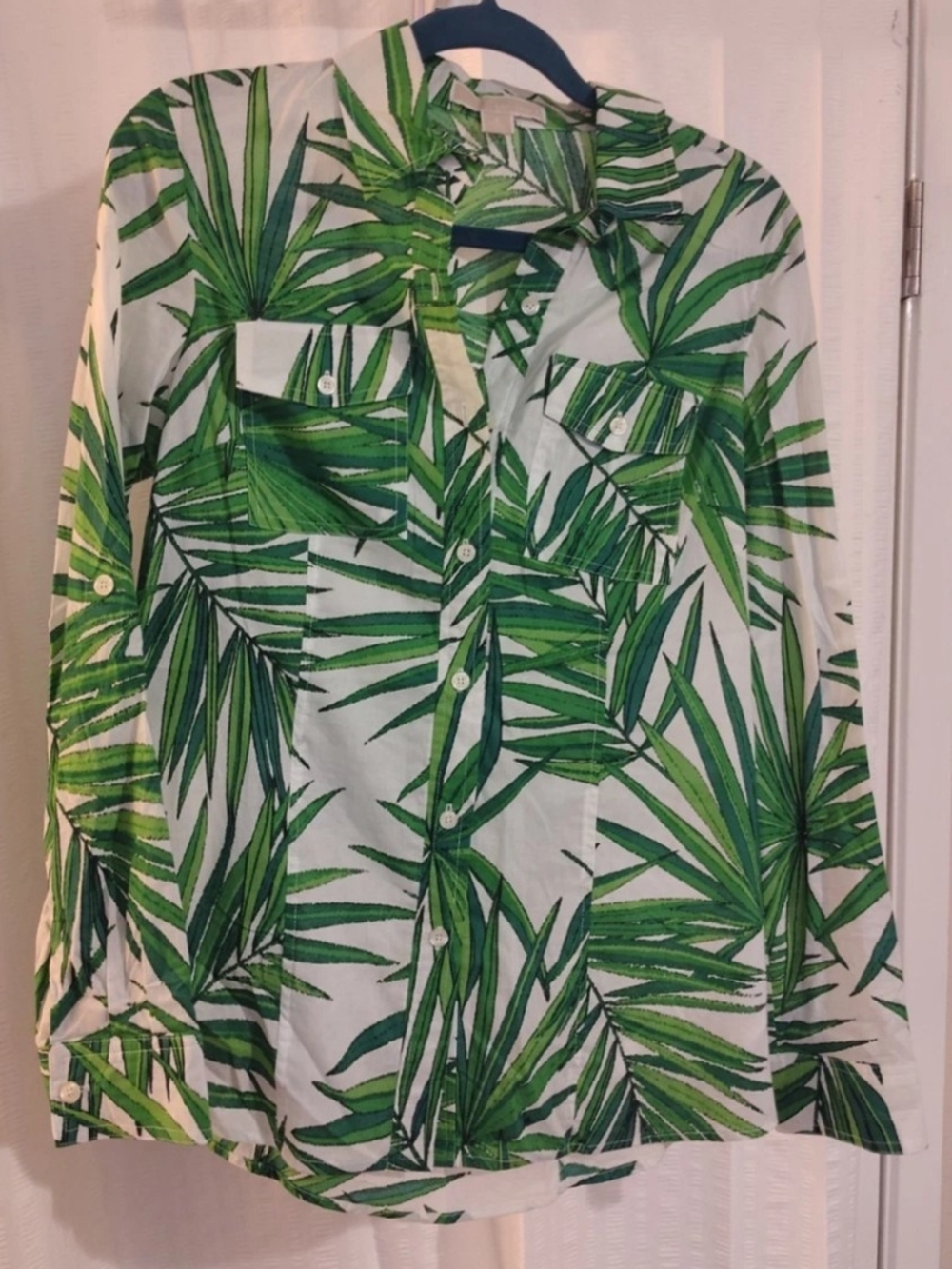 Michael Kors White Shirt with Green Palm Print